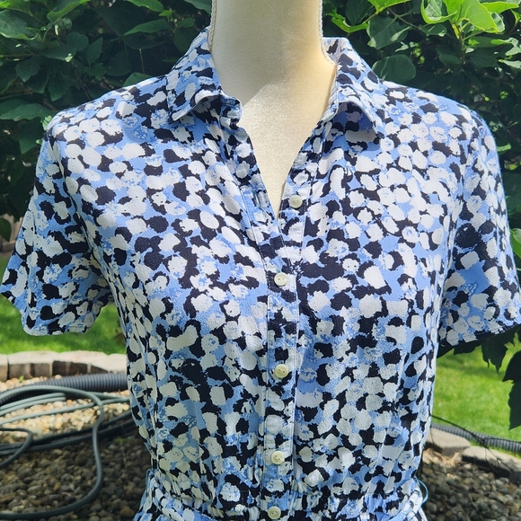 Talbots Dress Womens Size 6P Textured Dot Tie Waist Midi Short Sleeve Shirtdress - Picture 5 of 14